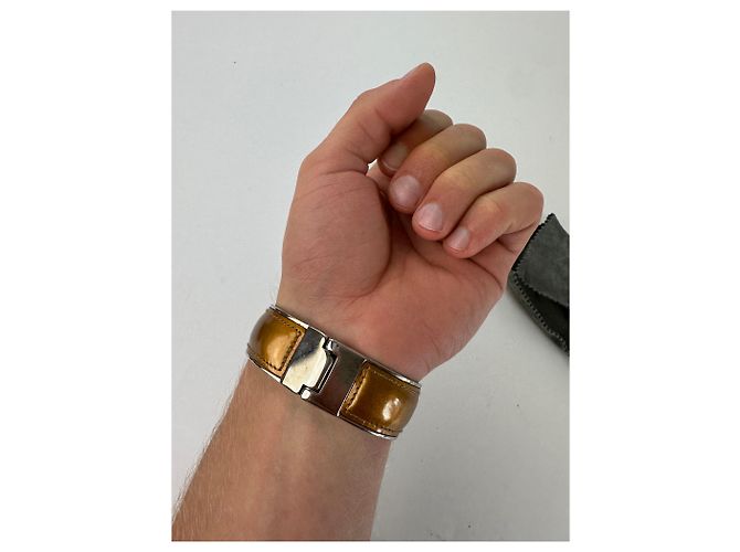 Bracciale in pelle vintage Gucci Y2K Tan Argento Cammello - vista 8