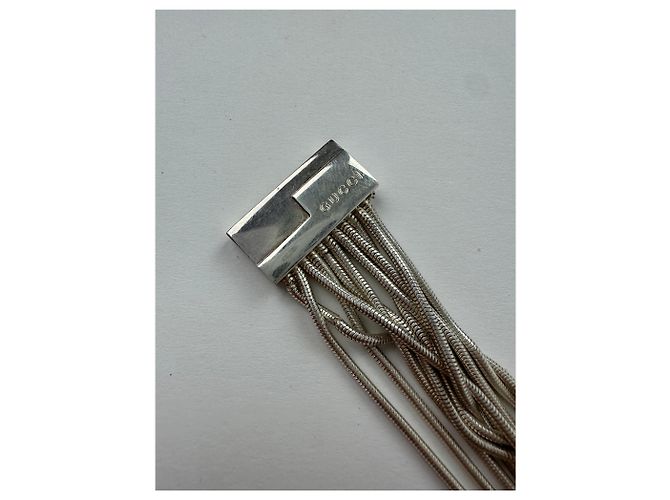 Bracciale Vintage Gucci Logo Inciso in Metallo Argentato Argento - vista 4