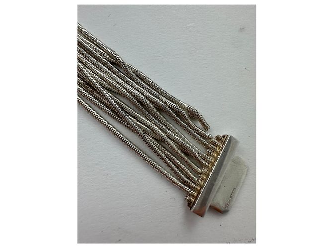 Bracciale Vintage Gucci Logo Inciso in Metallo Argentato Argento - vista 5