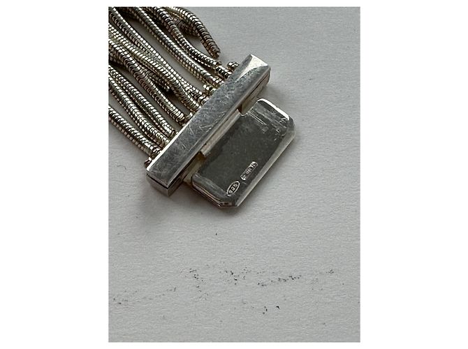 Bracciale Vintage Gucci Logo Inciso in Metallo Argentato Argento - vista 6
