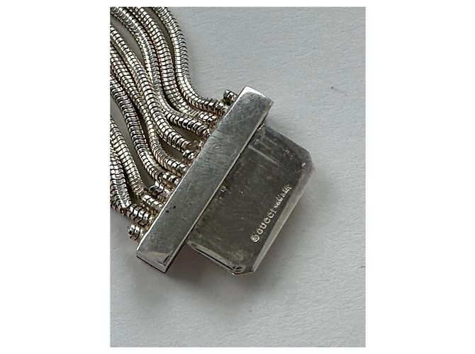 Bracciale Vintage Gucci Logo Inciso in Metallo Argentato Argento - vista 7