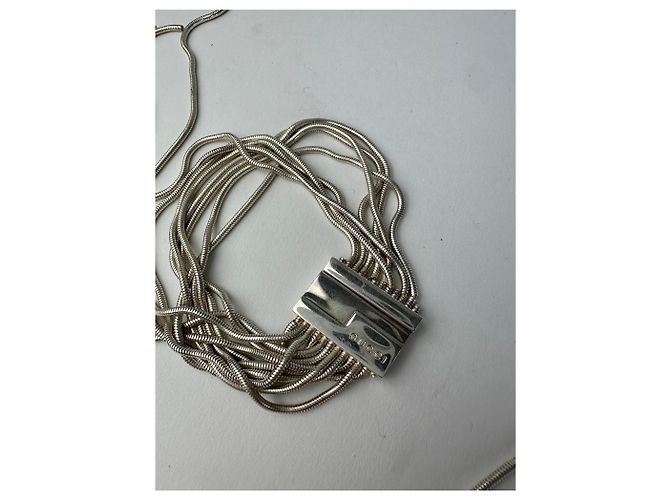 Bracciale Vintage Gucci Logo Inciso in Metallo Argentato Argento - vista 9