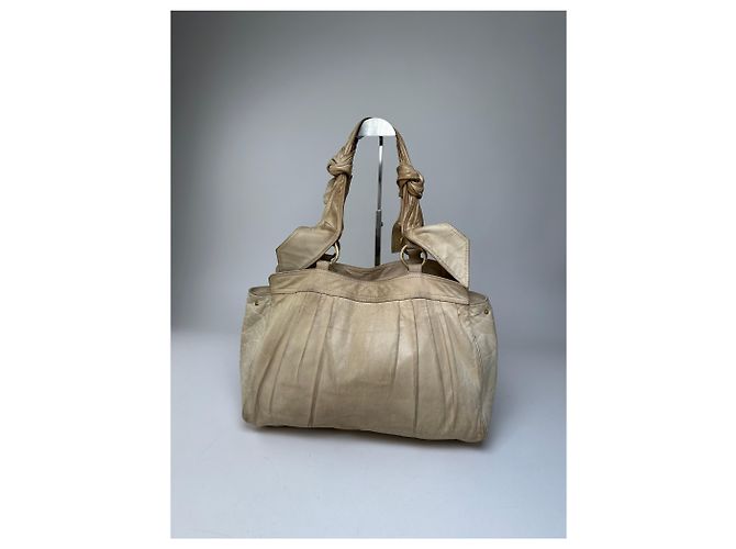 Vintage Givenchy Grainleder Tote Y2K Creme Gold Beige - Ansicht 12