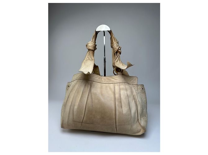 Vintage Givenchy Grainleder Tote Y2K Creme Gold Beige - Ansicht 2