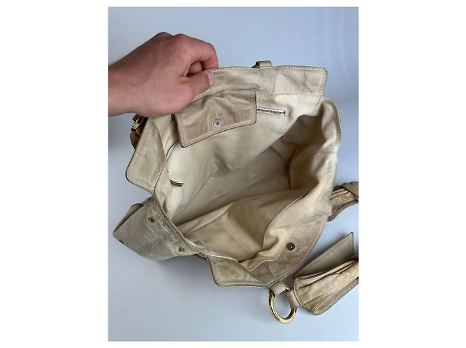 Vintage Givenchy Grainleder Tote Y2K Creme Gold Beige - Ansicht 3
