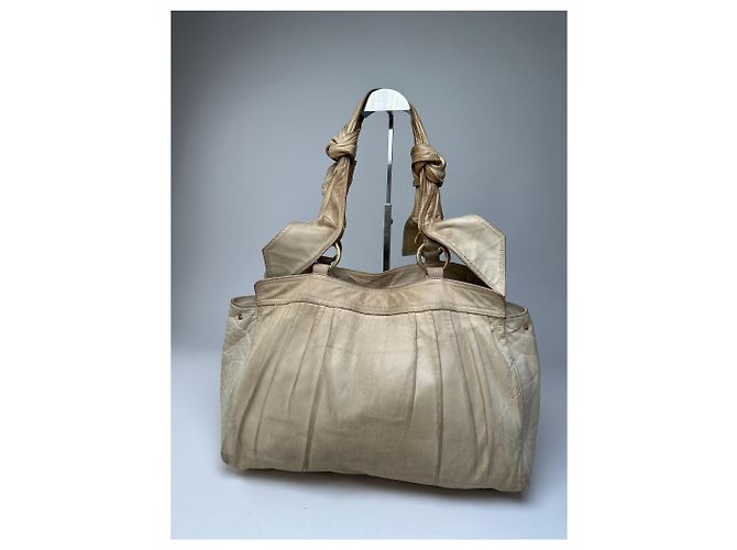 Vintage Givenchy Grainleder Tote Y2K Creme Gold Beige - Ansicht 5