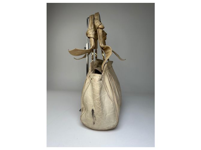 Vintage Givenchy Grainleder Tote Y2K Creme Gold Beige - Ansicht 6