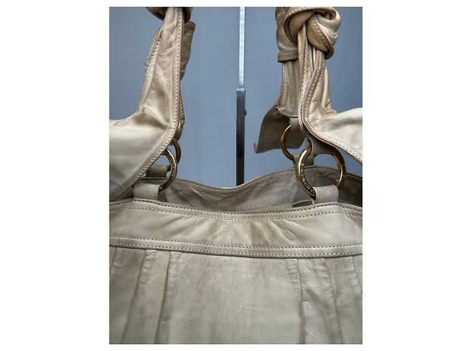 Vintage Givenchy Grainleder Tote Y2K Creme Gold Beige - Ansicht 7