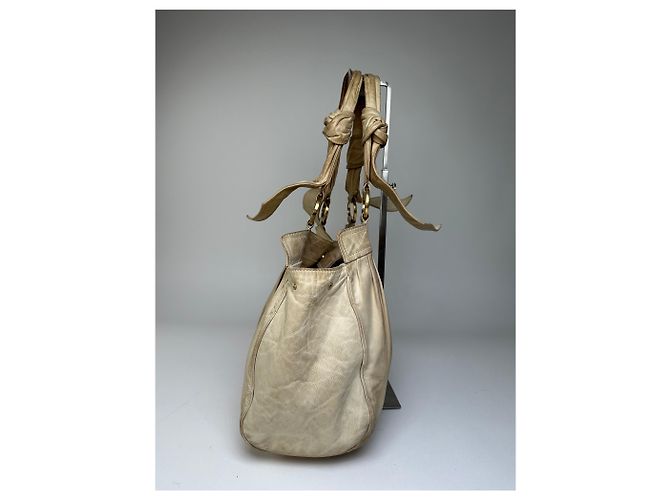 Vintage Givenchy Grainleder Tote Y2K Creme Gold Beige - Ansicht 8