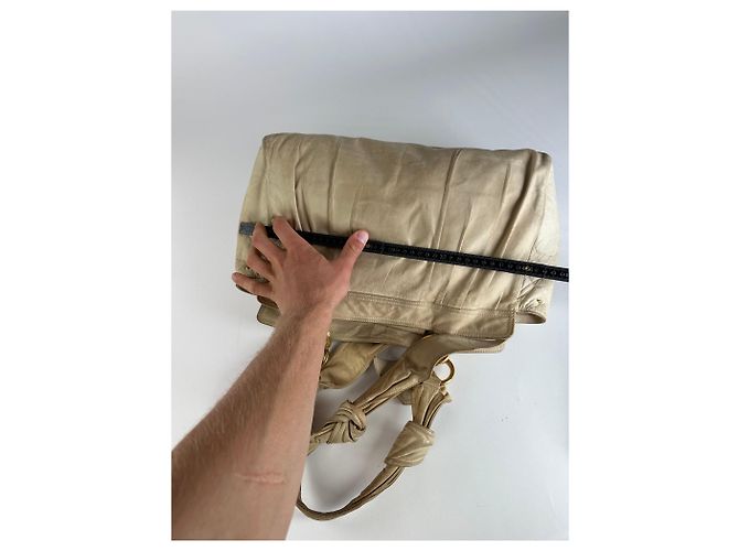 Vintage Givenchy Grainleder Tote Y2K Creme Gold Beige - Ansicht 9