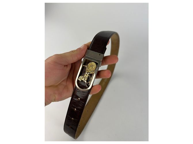 Céline Vintage Celine Ledergürtel aus Rinderleder Y2K Dunkelbraun Gold Golden - Ansicht 2
