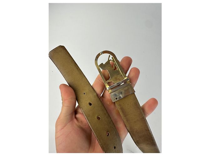 Céline Vintage Celine Ledergürtel aus Rinderleder Y2K Dunkelbraun Gold Golden - Ansicht 3