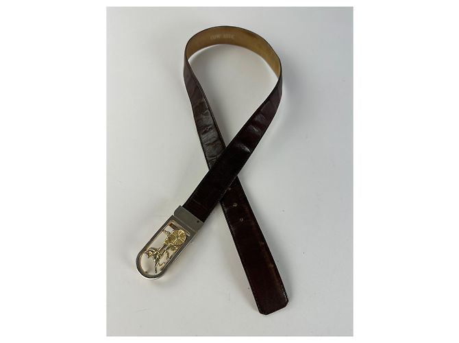 Céline Vintage Celine Ledergürtel aus Rinderleder Y2K Dunkelbraun Gold Golden - Ansicht 4