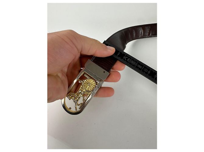 Céline Vintage Celine Ledergürtel aus Rinderleder Y2K Dunkelbraun Gold Golden - Ansicht 9