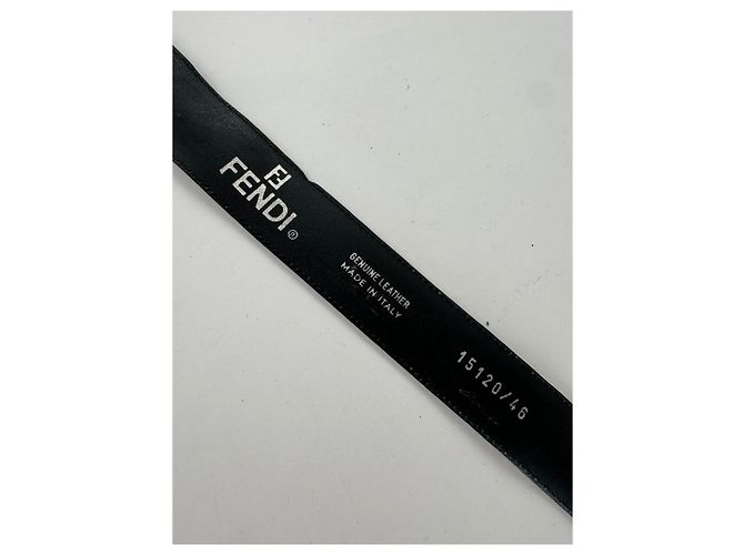 Vintage Fendi FF Logo Ledergürtel Y2K Schwarz Silber - Ansicht 2