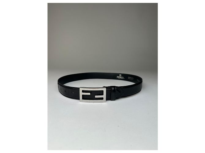 Vintage Fendi FF Logo Ledergürtel Y2K Schwarz Silber - Ansicht 4