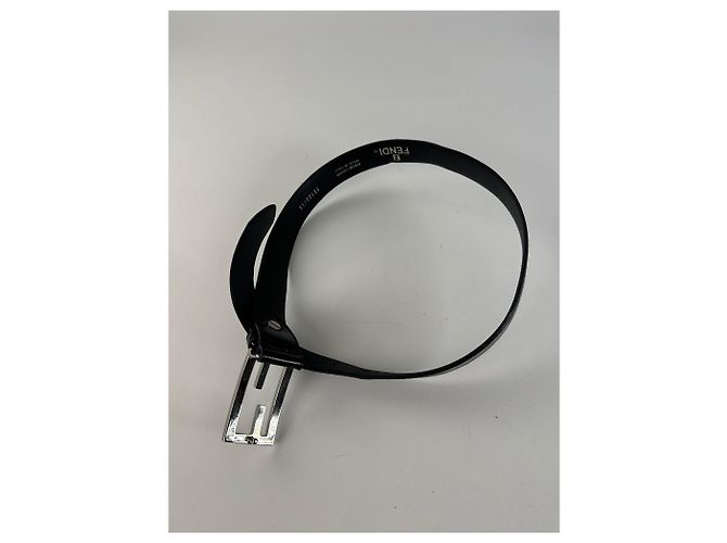 Vintage Fendi FF Logo Ledergürtel Y2K Schwarz Silber - Ansicht 5