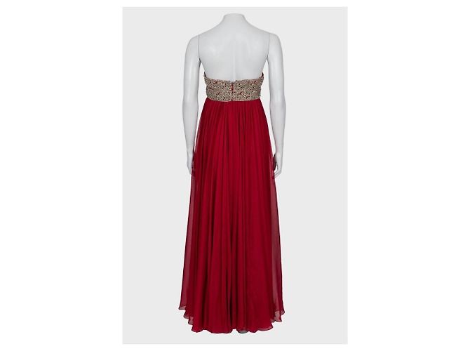 Marchesa Maxikleid aus roter Seide mit Kristallbesatz Größe 6/M gebraucht - Ansicht 3