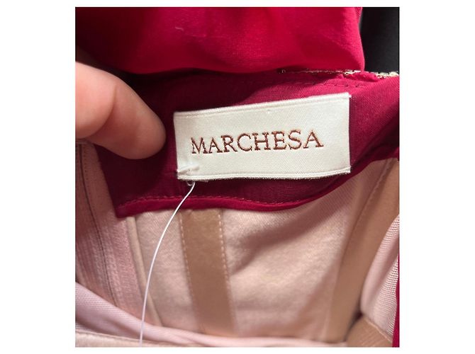 Marchesa Maxikleid aus roter Seide mit Kristallbesatz Größe 6/M gebraucht - Ansicht 6