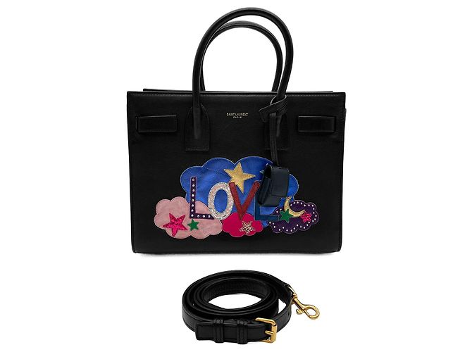 Saint Laurent Sac de Jour LOVE Applique Shoulder Bag Nero - vista 10