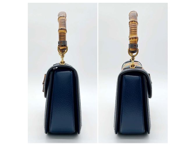 GUCCI Bamboo Handtasche blau aus Leder und PVC - Ansicht 3
