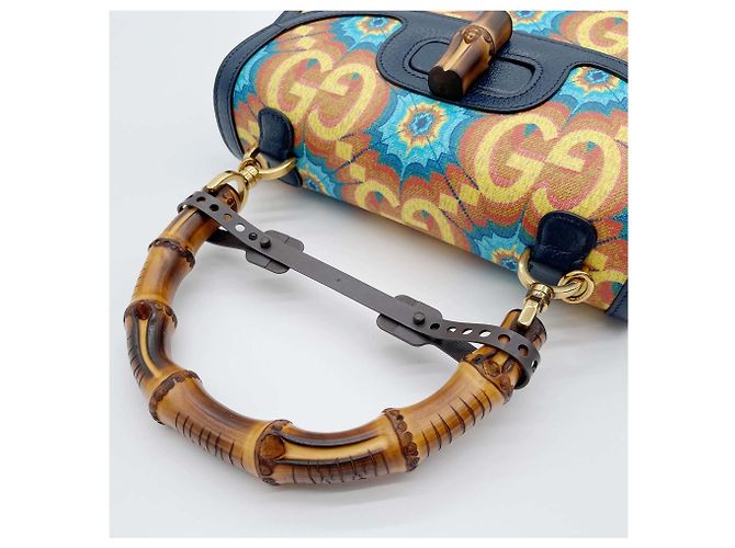 GUCCI Bamboo Handtasche blau aus Leder und PVC - Ansicht 4