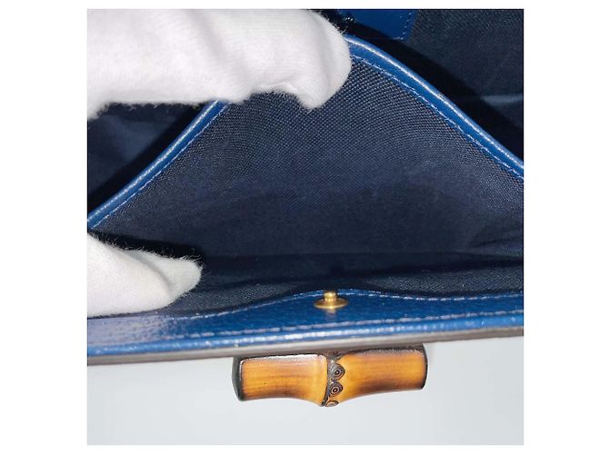 GUCCI Bamboo Handtasche blau aus Leder und PVC - Ansicht 7