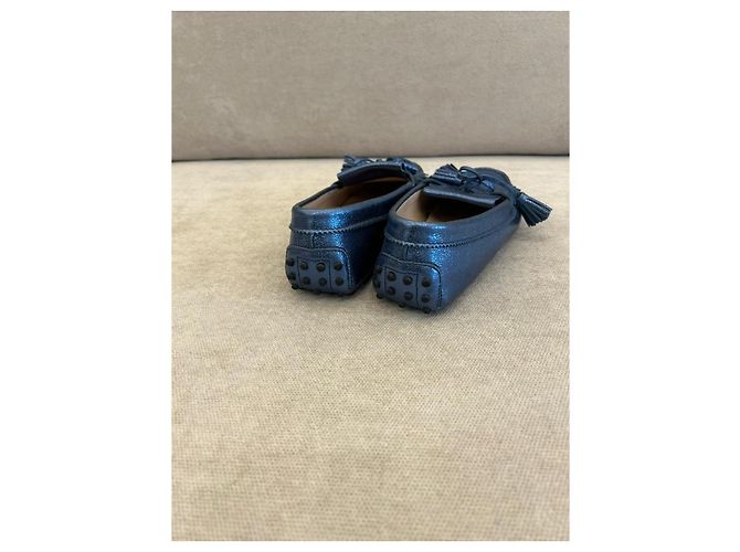 Mocassini Tod's Gommino in pelle blu metallizzata Metallico - vista 2