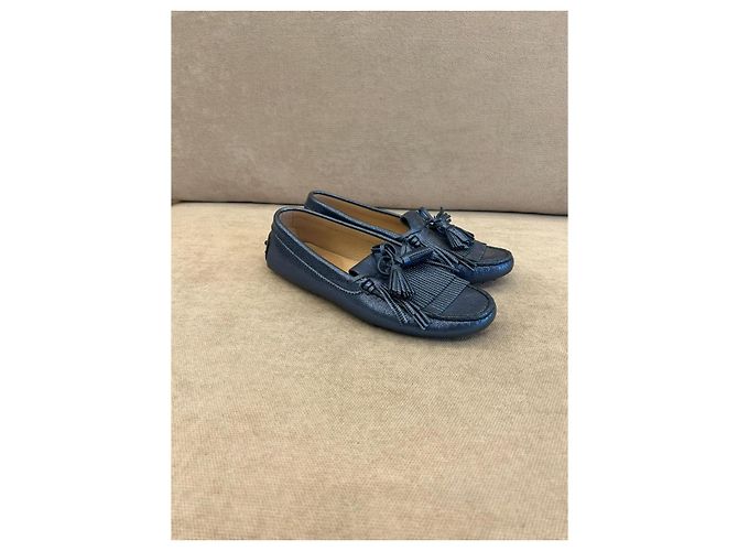 Mocassini Tod's Gommino in pelle blu metallizzata Metallico - vista 3