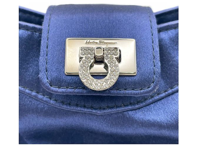 Borsa a tracolla Salvatore Ferragamo Gancini con catena di strass Blu - vista 7