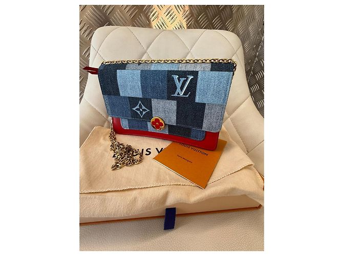 Louis Vuitton Pochette Twist Damier Denim Patchwork Borsa a Spalla Rosso Blu D'oro - vista 2