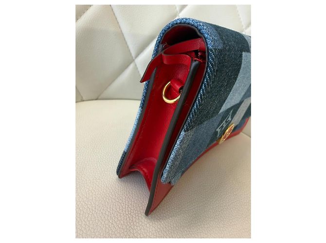 Louis Vuitton Pochette Twist Damier Denim Patchwork Borsa a Spalla Rosso Blu D'oro - vista 8