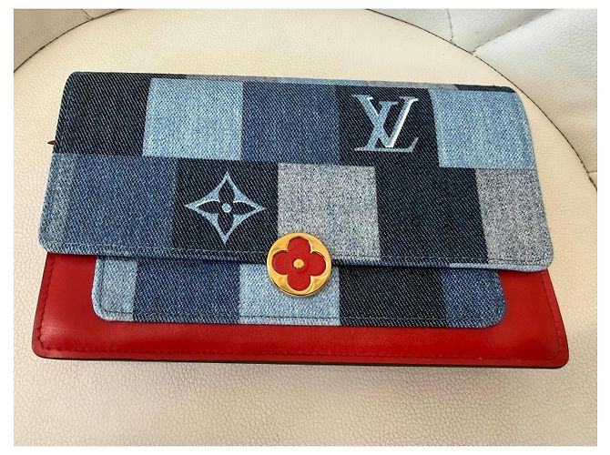 Louis Vuitton Pochette Twist Damier Denim Patchwork Borsa a Spalla Rosso Blu D'oro - vista 9