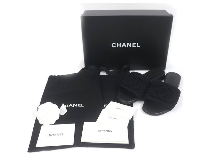 Sandali con design in crochet logo CC di Chanel Nero - vista 2