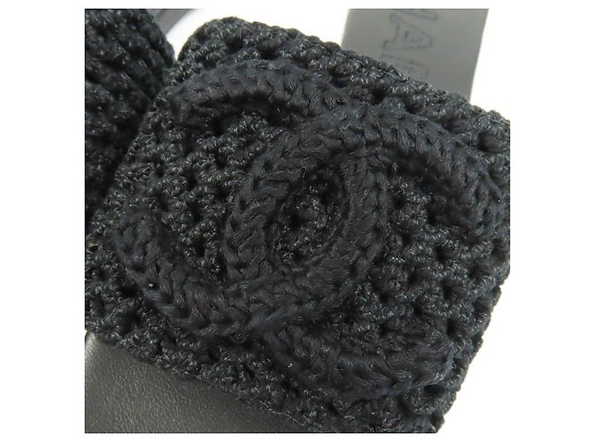 Sandali con design in crochet logo CC di Chanel Nero - vista 9