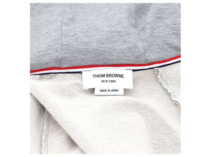 Thom Browne Felpa con cappuccio e zip grigia Bars Marrone - vista 11