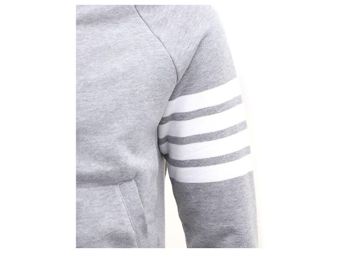 Thom Browne Felpa con cappuccio e zip grigia Bars Marrone - vista 4