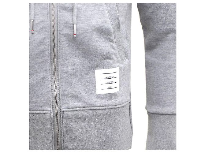Thom Browne Felpa con cappuccio e zip grigia Bars Marrone - vista 5