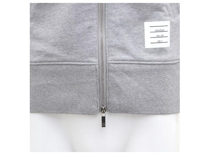 Thom Browne Felpa con cappuccio e zip grigia Bars Marrone - vista 7