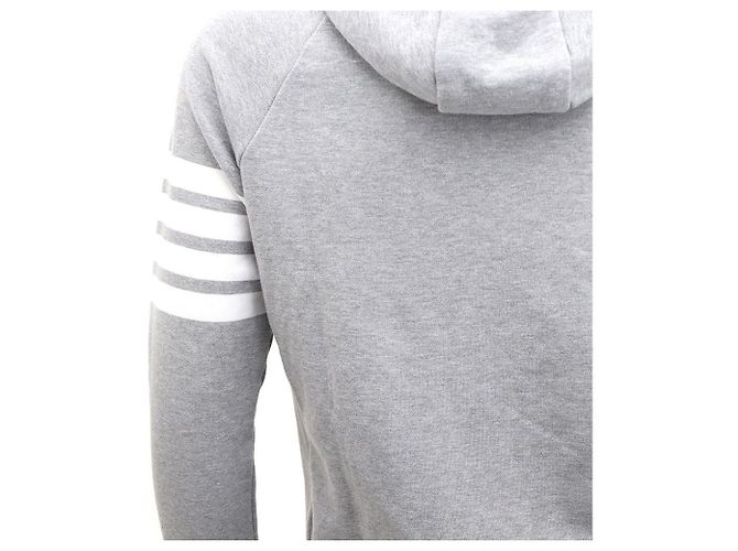 Thom Browne Felpa con cappuccio e zip grigia Bars Marrone - vista 9