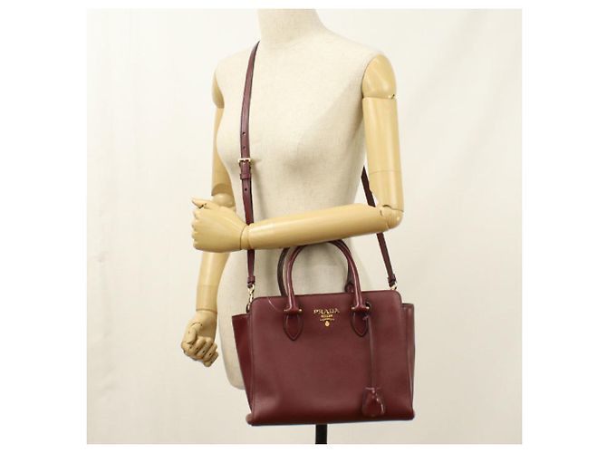 Borsa Tote 2-Way Prada 1BA113 in rosso Bordò - vista 8