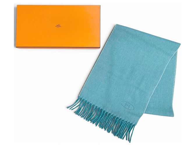 Hermès Stola in cashmere Hermes Blu Turchese - vista 2