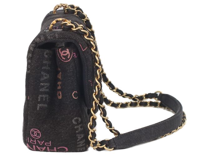Mini borsa a tracolla matelassé in denim stampato Chanel Nero - vista 3