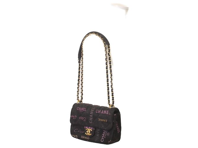 Mini borsa a tracolla matelassé in denim stampato Chanel Nero - vista 8