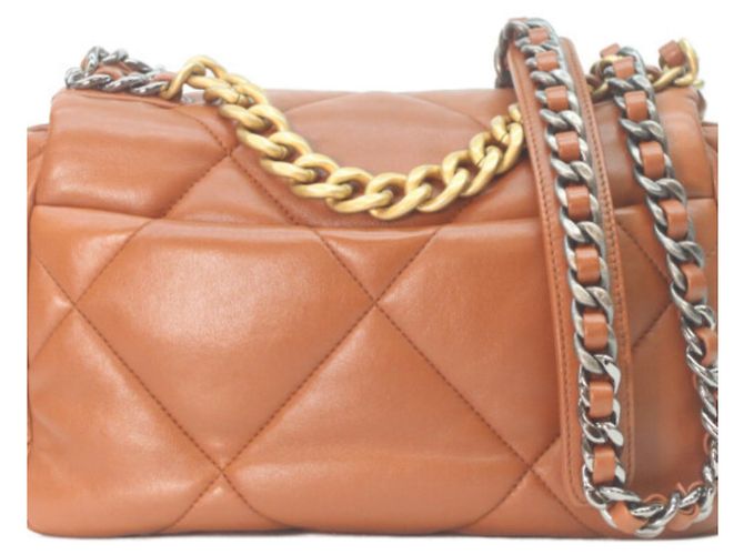 Borsa a Spalla Chanel 19 Small Chain Marrone - vista 3