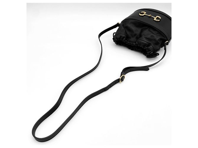 Borsa a tracolla con coulisse Gucci Horsebit 1955 Nero - vista 6