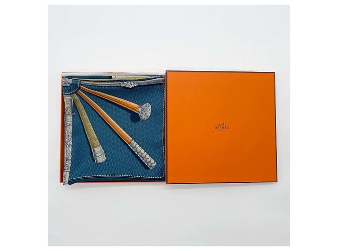 Hermès Hermes Seidentuch Carre 90 Cannes & Pommeaux Blau Grün - Ansicht 9