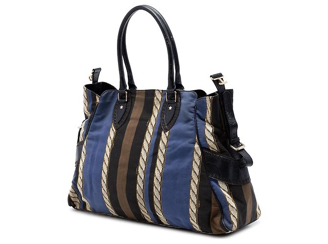 Borsa Fendi Blue Large Pequin Canvas Etniko Du Jour - vista 2