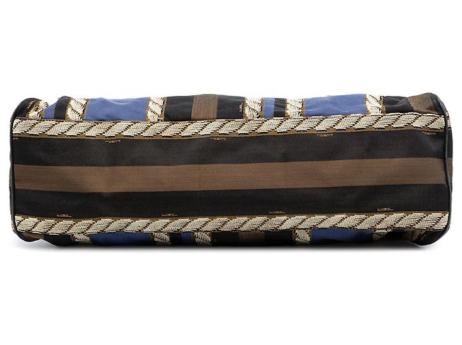 Borsa Fendi Blue Large Pequin Canvas Etniko Du Jour - vista 3