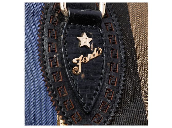 Borsa Fendi Blue Large Pequin Canvas Etniko Du Jour - vista 5
